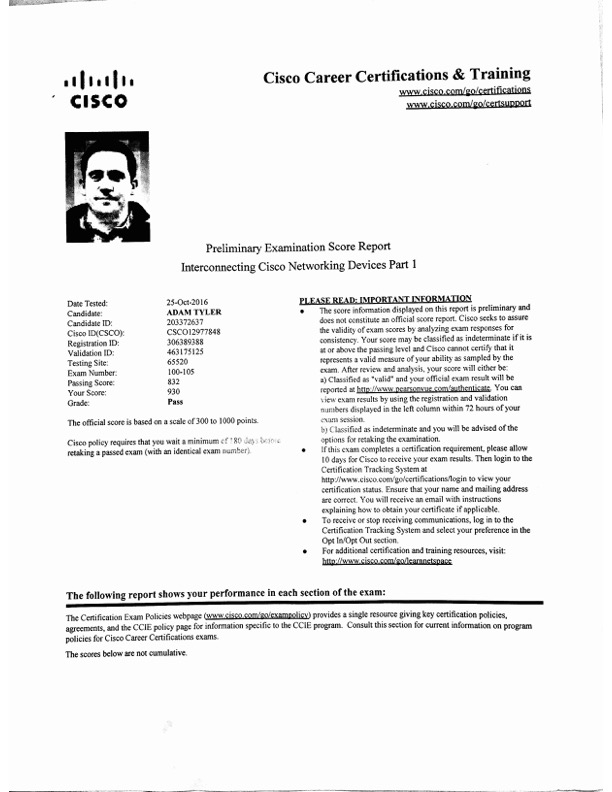 Cisco CCENT exam results preview