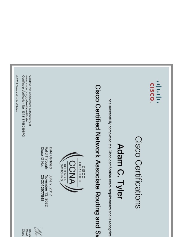 Cisco Certified Network Associate November 2019 certificate preview