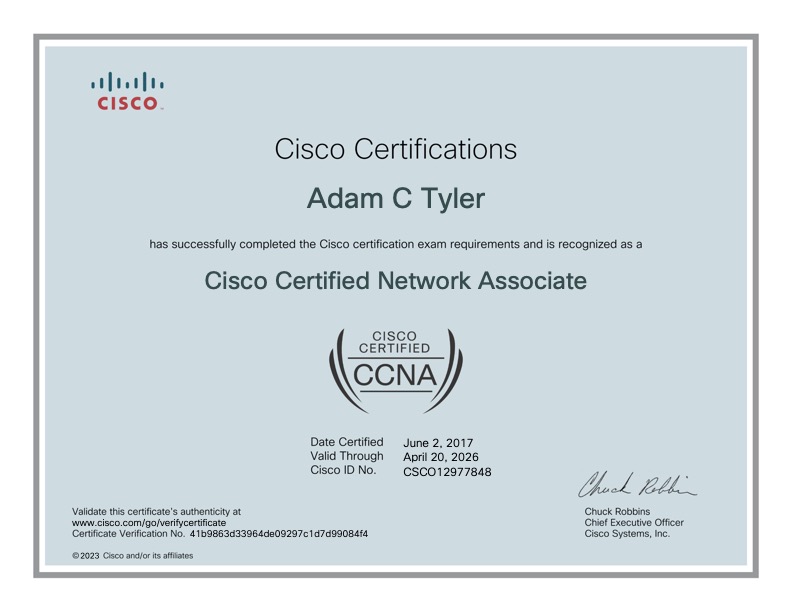 Cisco Certified Network Associate April 2023 certificate preview
