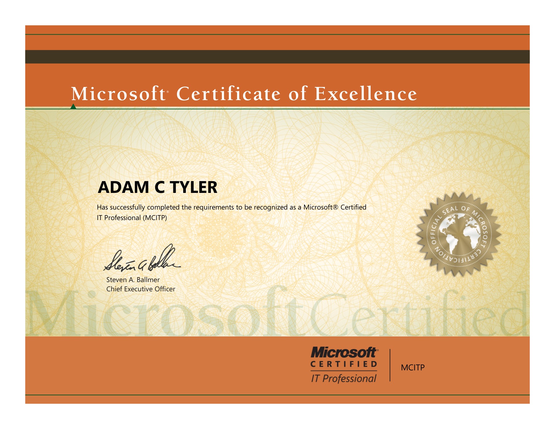 Microsoft Certified IT Professional certificate preview