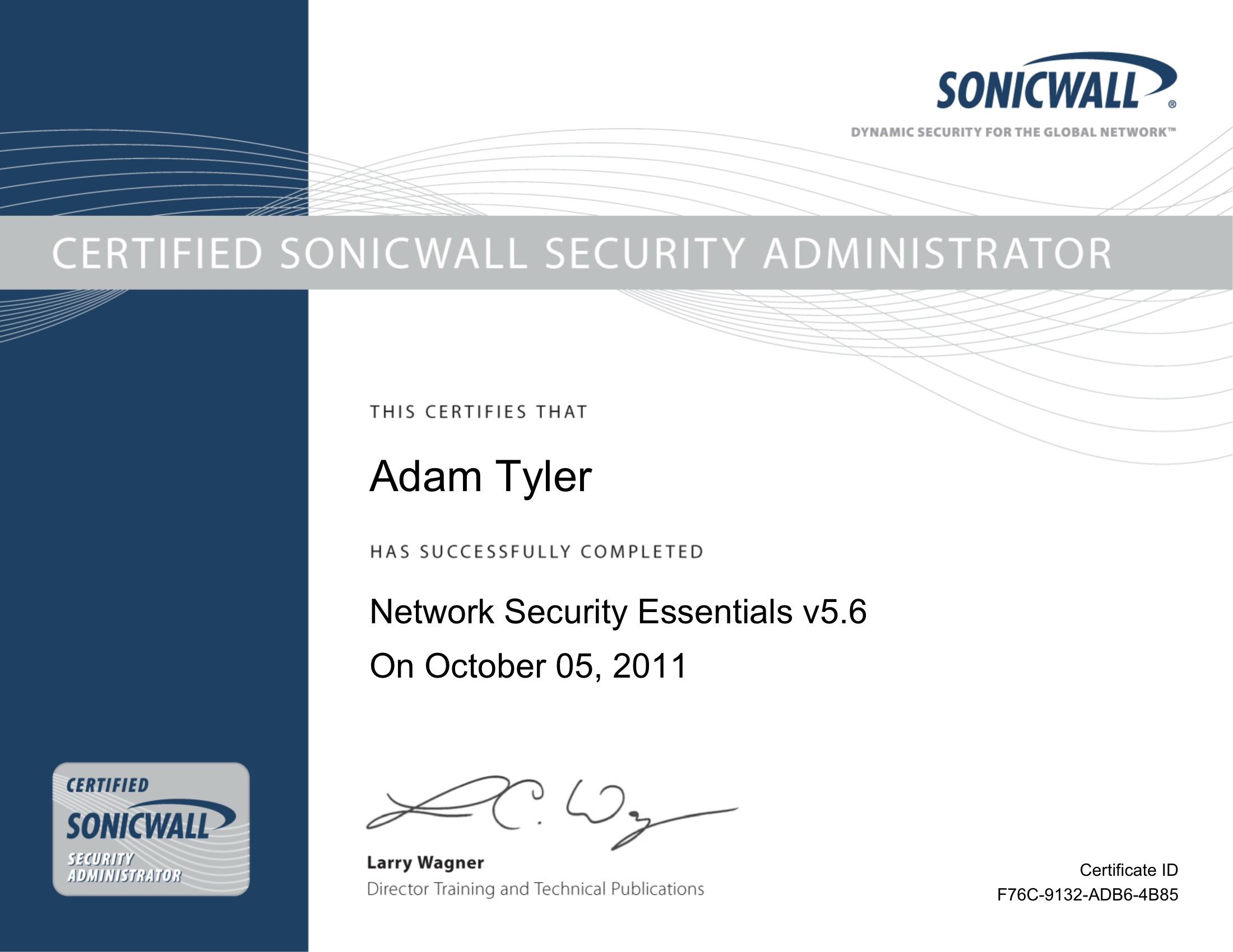 SonicWALL Network Security Essentials v5.6 certificate preview